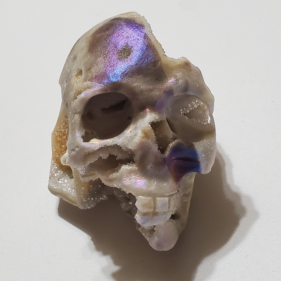 Skull Carving Of Aura Sphalerite Druzy Natural Crystal Gemstone Super Iridescent